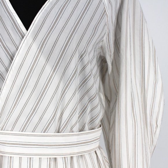 A.L.C. Enzo White Poplin Cotton Stripe Long Sleeve Wrap Dress 10 NEW Mini V-Neck - Picture 4 of 9
